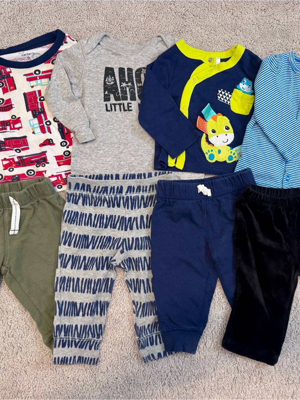 6 Month Baby Boy Navy, Gray, Olive & Black Baby Pants Set
